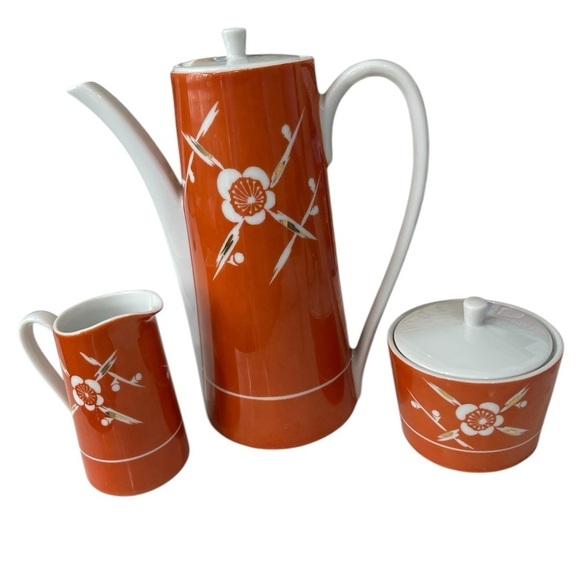 Coffee set with matching creamer and sugarer Orange unbranded mid- century - Picture 1 of 5